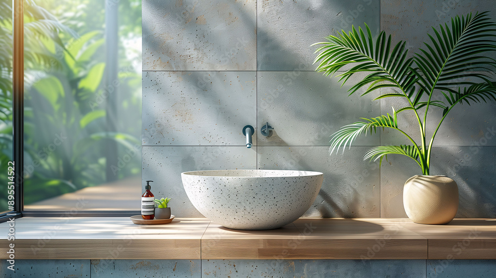 Modern Bathroom with Speckled Sink and Greenery Modern Bathroom with Speckled Sink and Greenery