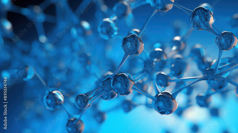 Intricate Molecular Network in a Bright Blue Setting Representing Advanced Scientific Concepts