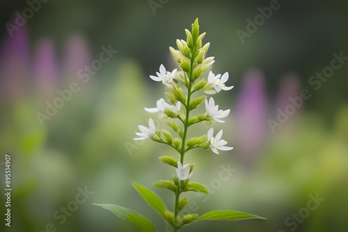 Gooseneck loosestrife flower bokeh background, AI Generated