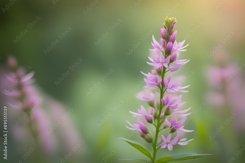 Fototapeta premium Gooseneck loosestrife flower bokeh background, AI Generated
