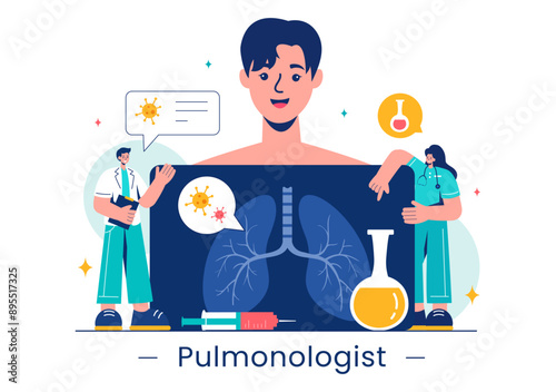 Pulmonologist Vector Illustration with Pulmonology Doctor, Lungs, Respiratory System Examination, and Treatment in Flat Style Cartoon Background