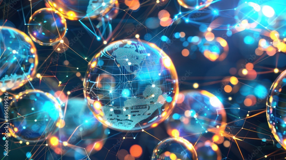 conceptual image of a budget as a series of interconnected digital bubbles, each bubble representing a different financial aspect or department conceptual image of a budget as a series of interconnected digital bubbles, each bubble representing a different financial aspect or department