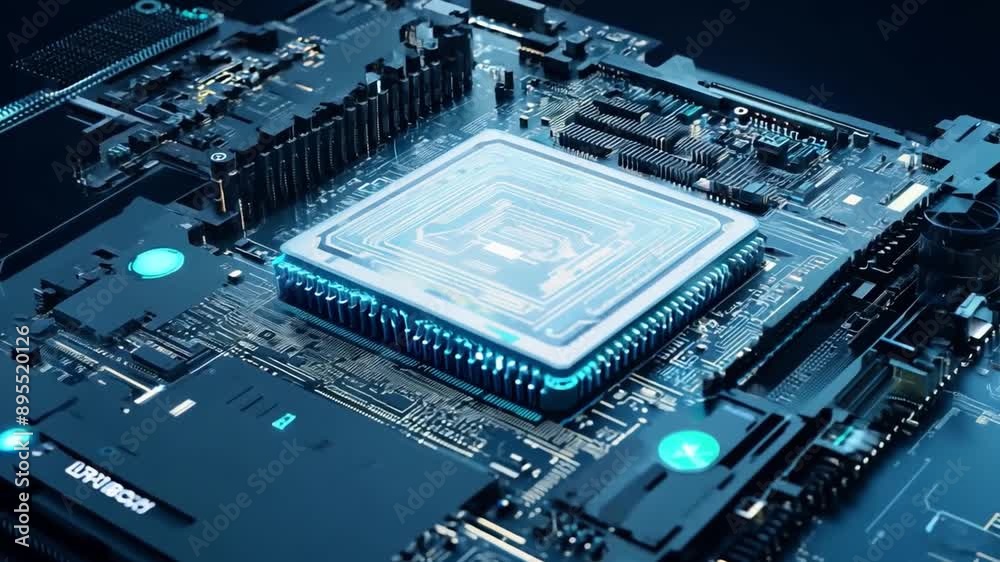 Close-up of a computer motherboard showing electronic circuits and components