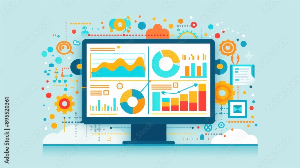 Fototapeta premium Digital screen with learner data charts, adaptive paths