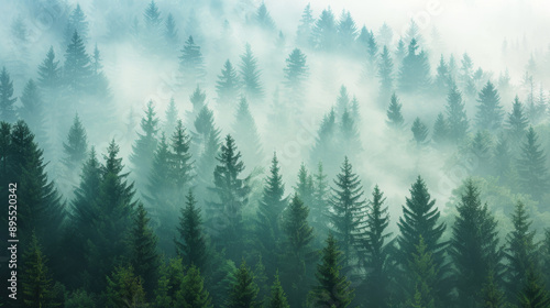 Pine trees create a hazy forest on the side of a mountain in a protected area.