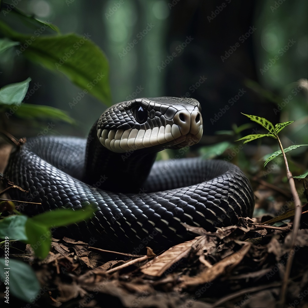 Fototapeta premium Venomous Black King Cobra ai Generated image