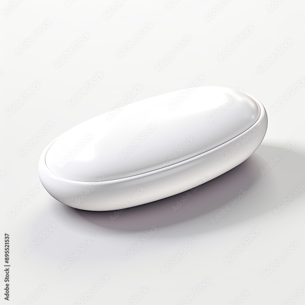 This is an image of a white oval pill capsule on a white surface. The capsule is isolated on the surface, which makes it easy to see. The capsule is a solid color with no markings or other details. This is an image of a white oval pill capsule on a white surface. The capsule is isolated on the surface, which makes it easy to see. The capsule is a solid color with no markings or other details.