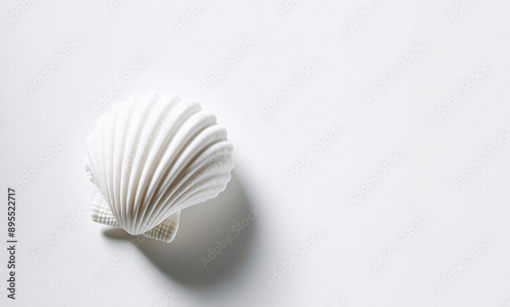 Elegante, weiße Muschel auf weißem Hintergrund mit viel Freifläche Elegante, weiße Muschel auf weißem Hintergrund mit viel Freifläche