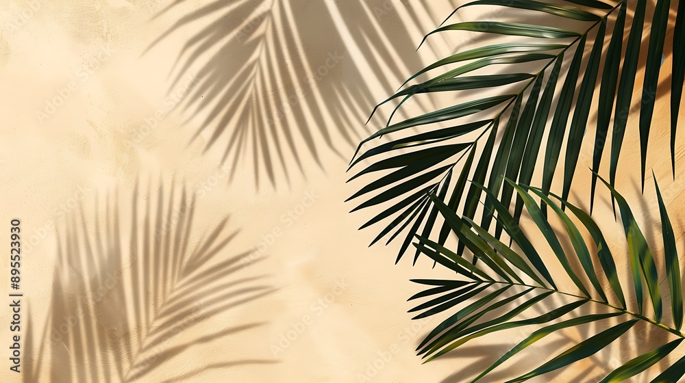Fototapeta premium Tropical Palm Leaves on Yellow Background