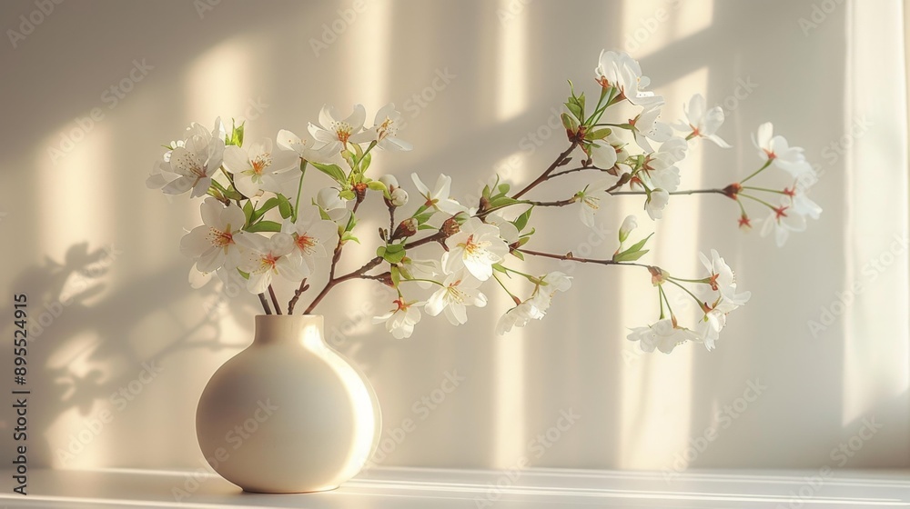 White blossoms in minimalist vase - generative ai White blossoms in minimalist vase - generative ai