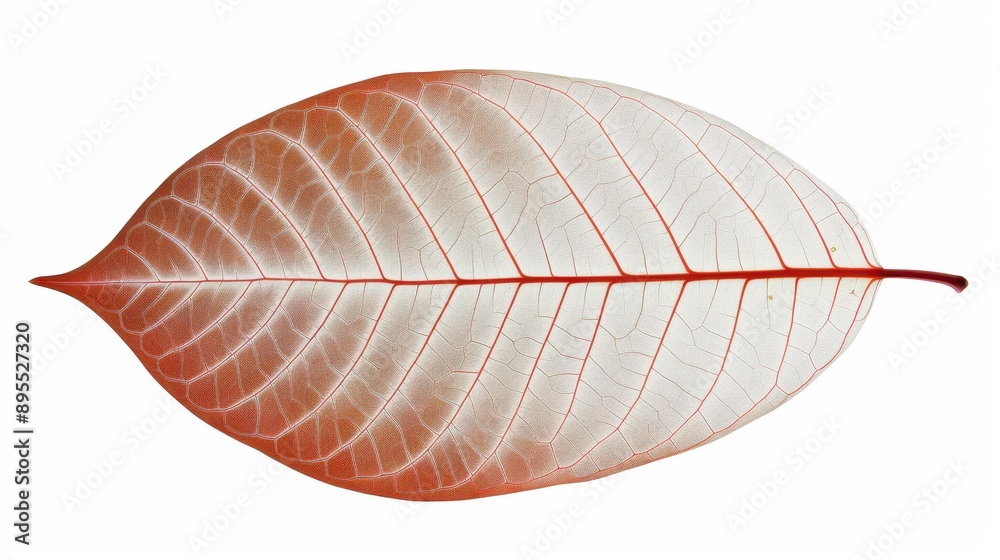 Vibrant highresolution image single leaf with red, white, and orange hues isolated on white background. Vibrant highresolution image single leaf with red, white, and orange hues isolated on white background.