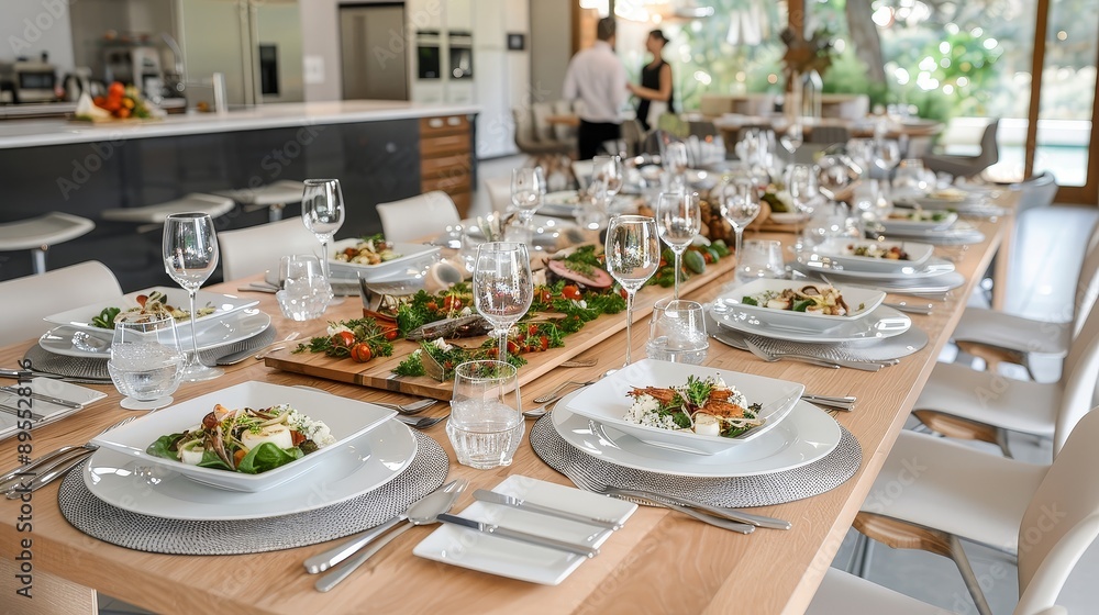 Fototapeta premium Modern Dining Table Set for Elegant Dinner Party 