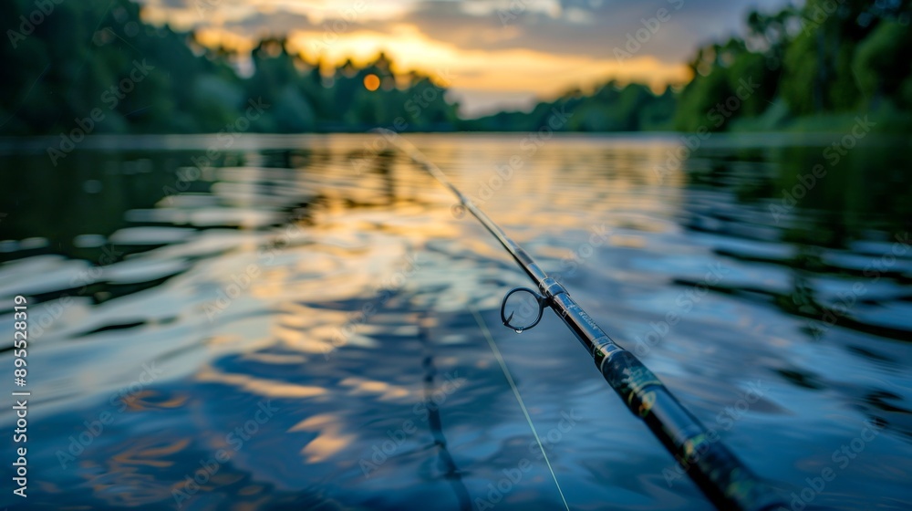 Fishing Rod on a River at Sunset. Fishing Rod on a River at Sunset.