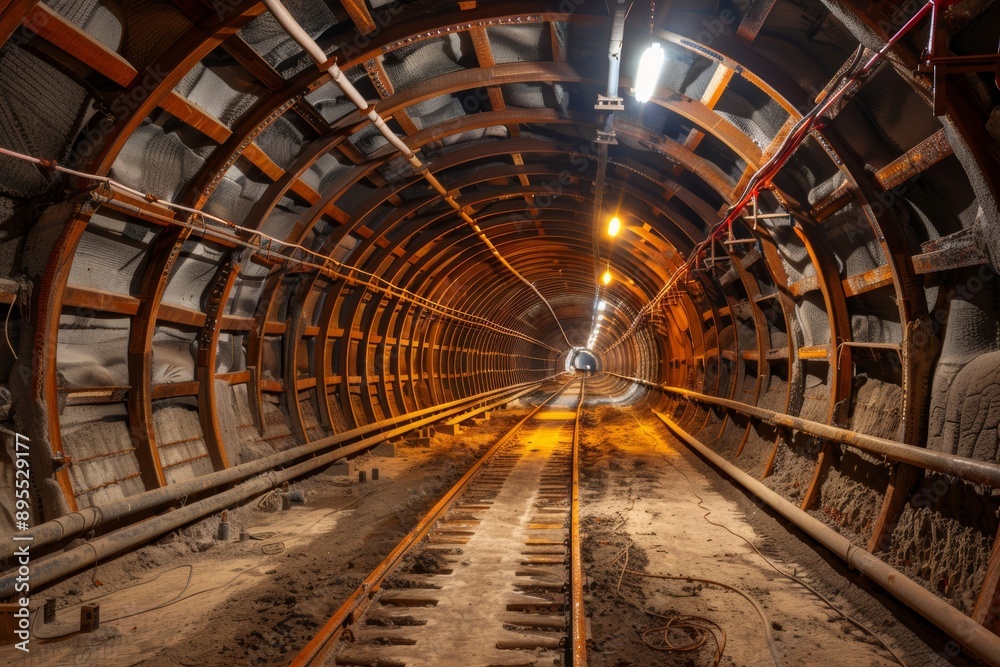 Obraz premium Tunneling vertical shafts for strip mining involves intricate setup and precise construction to access mineral deposits efficiently. 