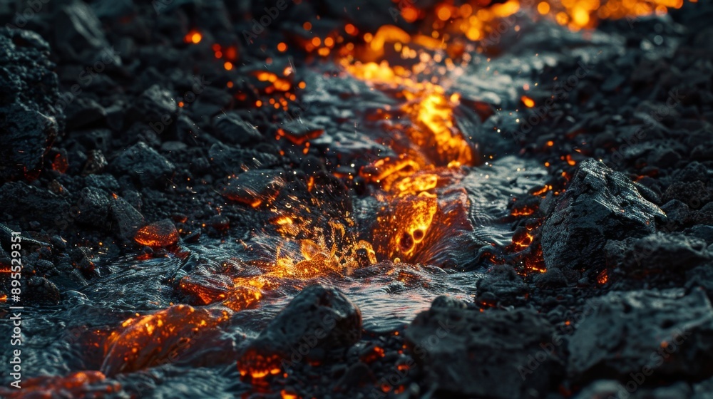 Molten Rock Flowing Through Lava Rocks. Molten Rock Flowing Through Lava Rocks.