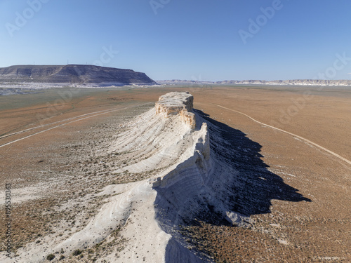 A single limestone rock Rock Aygyrzhol (people call it rock Camel). Tract Dolaapa, Mangystau Region in Kazakhstan.