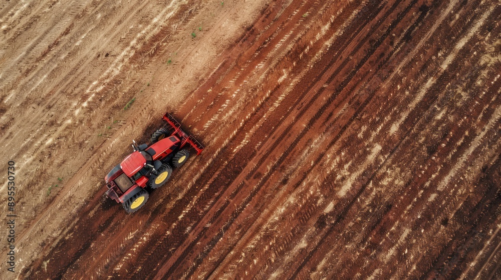 Tractors work in agricultural fields to prepare the soil for planting. Tractors work in agricultural fields to prepare the soil for planting.