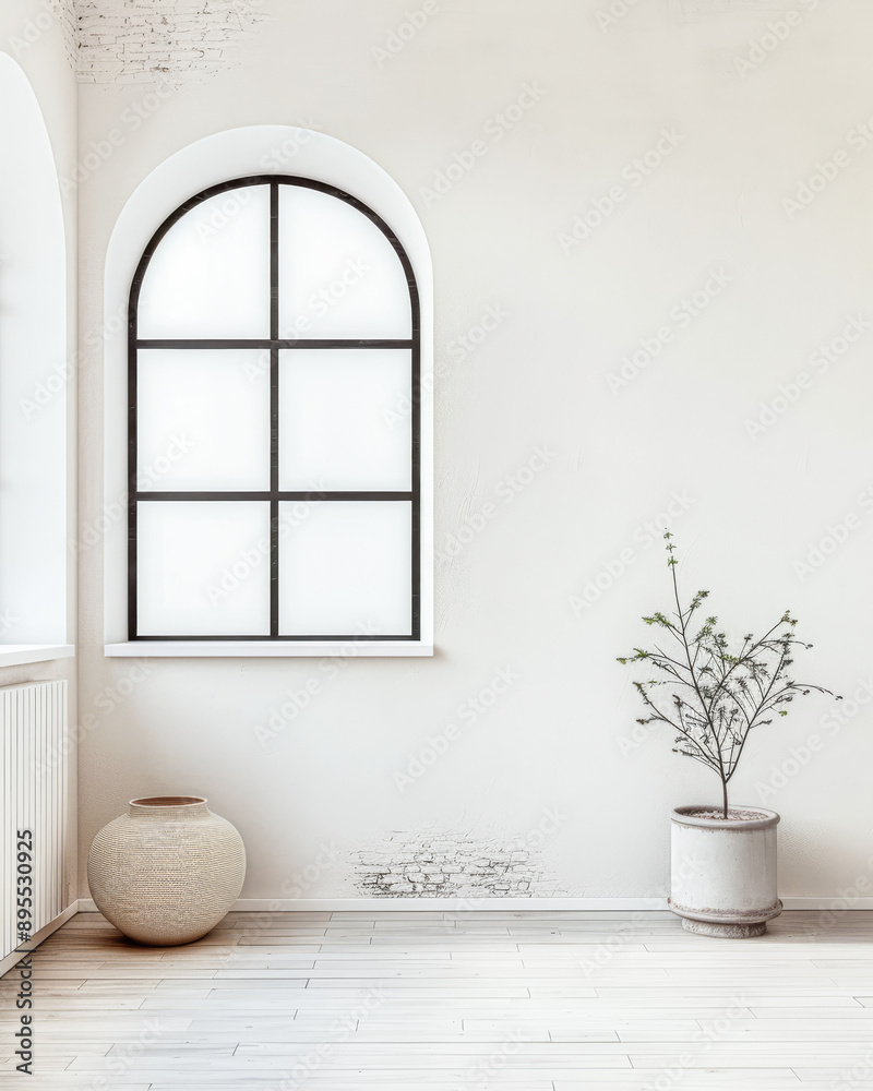 Large window in an empty room bathed with natural lighting in neutral colors. Luxury property interiors with copy space. Large window in an empty room bathed with natural lighting in neutral colors. Luxury property interiors with copy space.