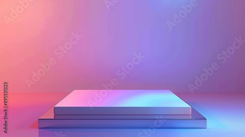 Minimalist abstract podium with vibrant gradient lighting, suitable for product display or design showcase. Modern and futuristic background.