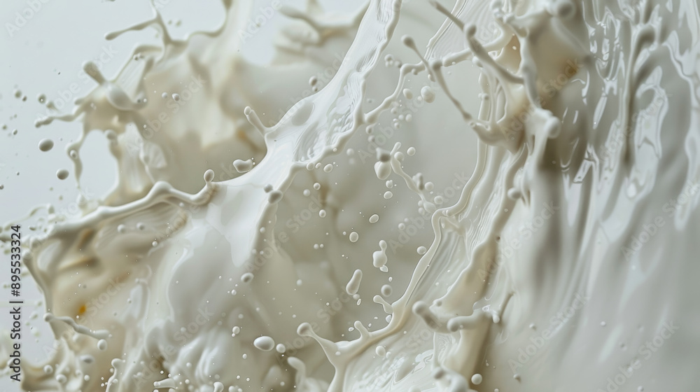 Milk in motion, captured against a white backdrop Milk in motion, captured against a white backdrop