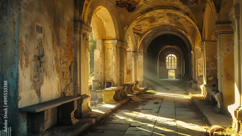An old monastery with some only a portion bright sunlight