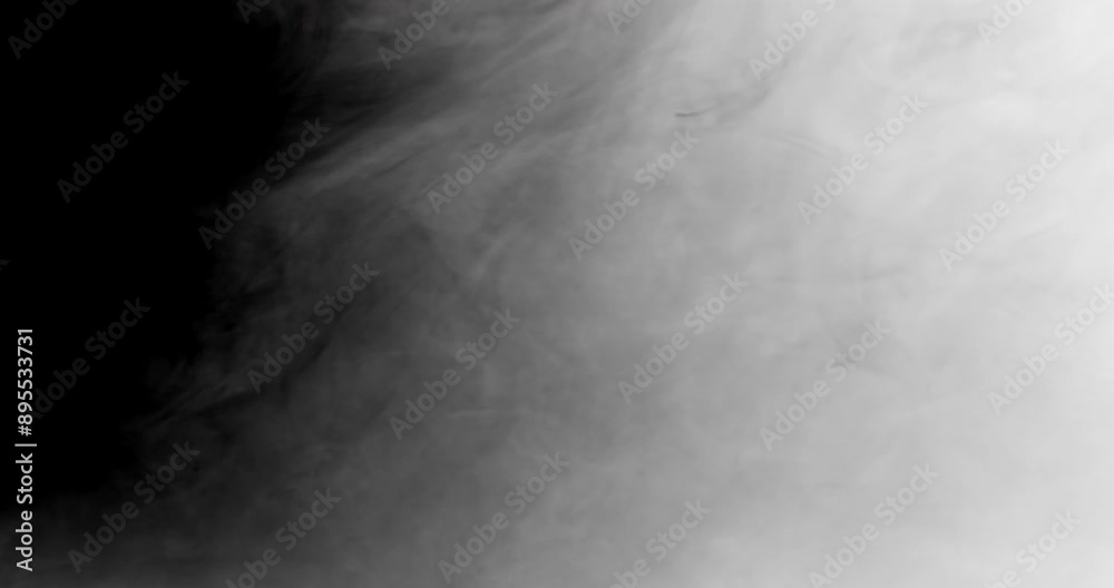 Smoke quickly moves from right to left side filling the screen and dissipates revealing black background. Smoke transition mask compositing element in 4k.