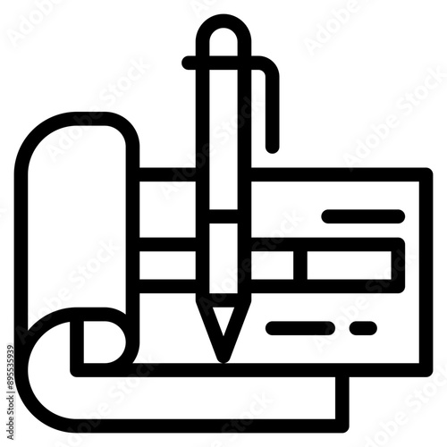 checkbook and pen outline icon