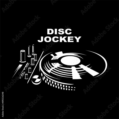 DJ logo, Design element for logo, poster, card, banner, emblem, t shirt. Vector illustration