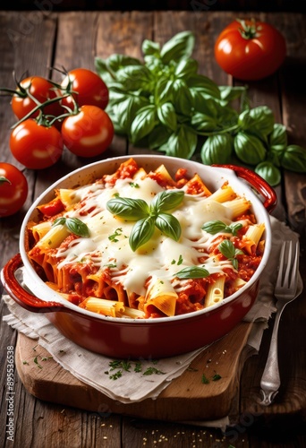 delicious cheesy baked ziti rich tomato melted savory herbs comforting meal, pasta, mozzarella, sauce, cooking, recipe, casserole, oven, dish, italian, layers photo