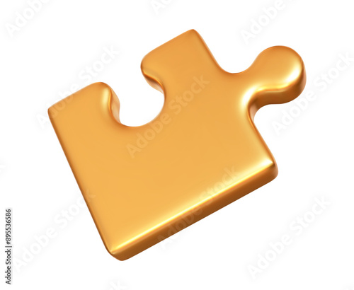 3d gold jigsaw puzzle piece. Stock vector illustration on isolated background.
