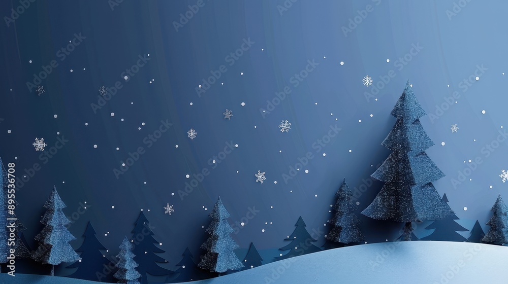 Minimalistic winter landscape with pines and snow, blue colors Minimalistic winter landscape with pines and snow, blue colors