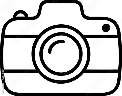 A monochrome camera illustration on a plain white background