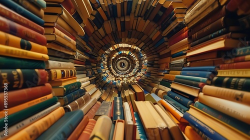 Obraz na płótnie Books in the library with circle shape looking between the books w salonie