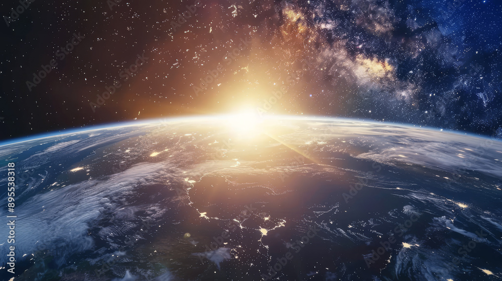 Our planet Earth, which is surrounded by the vastness of space filled with stars and nebulae. Witness the breathtaking sunrise and gaze upon our home from the depths of the cosmos. Our planet Earth, which is surrounded by the vastness of space filled with stars and nebulae. Witness the breathtaking sunrise and gaze upon our home from the depths of the cosmos.