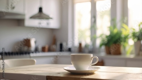 Wallpaper Mural Bright modern kitchen with white coffee cup on table, morning light, breakfast time in summer day. Torontodigital.ca