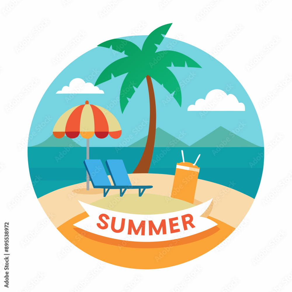 Naklejka premium Summer design with sunglasses and palm at island with white background for your Tshirt design, Apparel or your event background