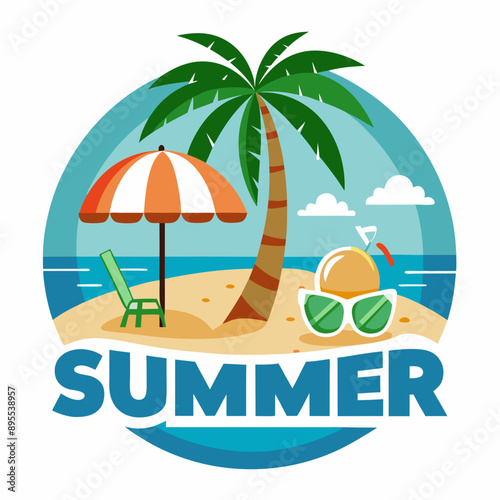 Summer design with sunglasses and palm at island with white background for your Tshirt design, Apparel or your event background