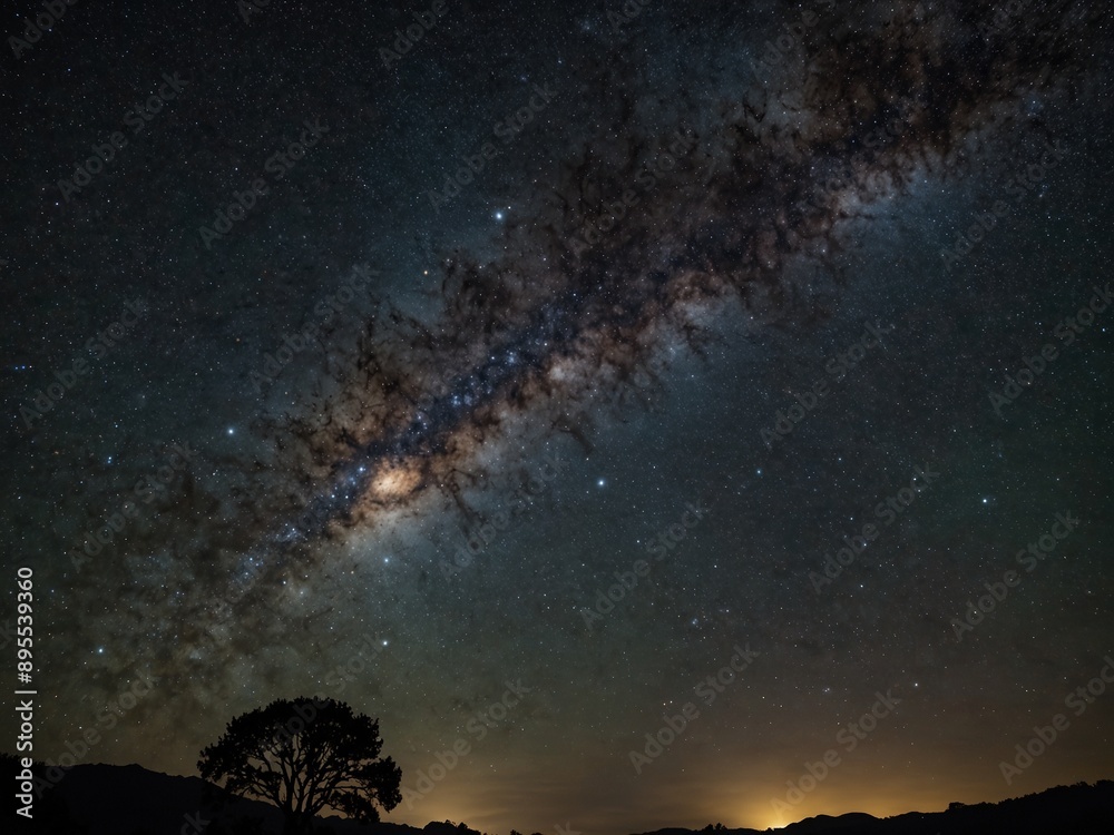 A night sky filled with stars, with the Milky Way clearly visible A night sky filled with stars, with the Milky Way clearly visible