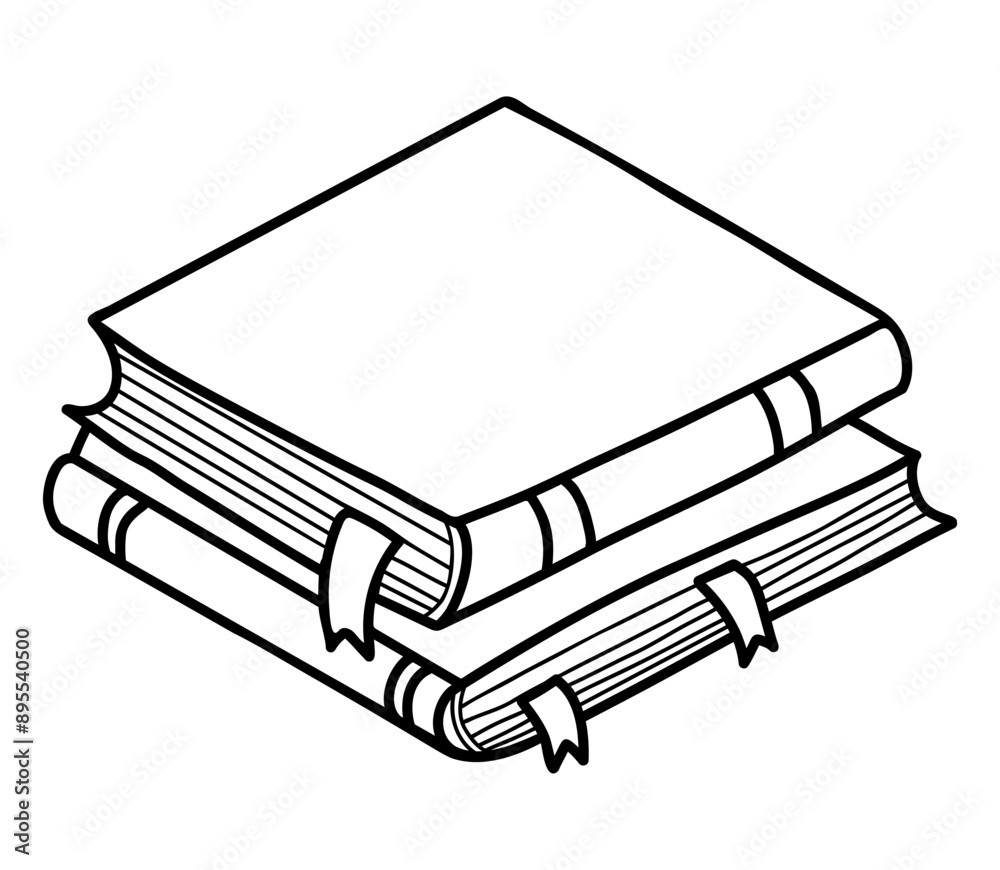 Stack of books with bookmarks. Outline doodle. Vector illustration. Line hand drawing for design and decor Stack of books with bookmarks. Outline doodle. Vector illustration. Line hand drawing for design and decor