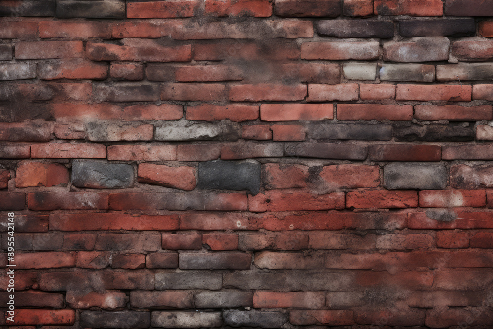 Obraz premium Processed collage of obsolete red brock masonry wall texture. Background for banner, backdrop