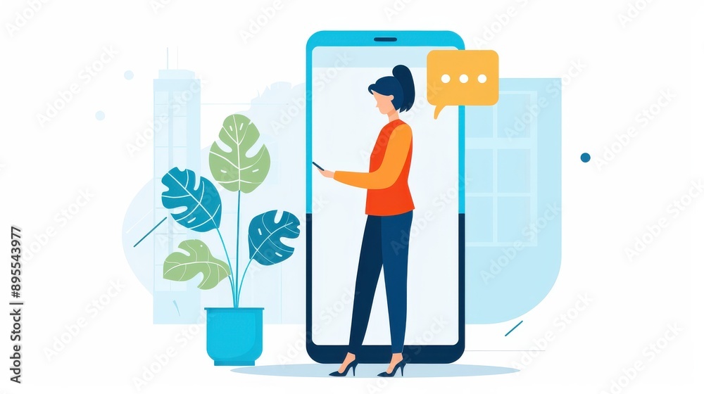 Individual using a smartphone to interact with a conversational agent, enhancing language skills through dialogue, Conversational agent, Smartphone Individual using a smartphone to interact with a conversational agent, enhancing language skills through dialogue, Conversational agent, Smartphone
