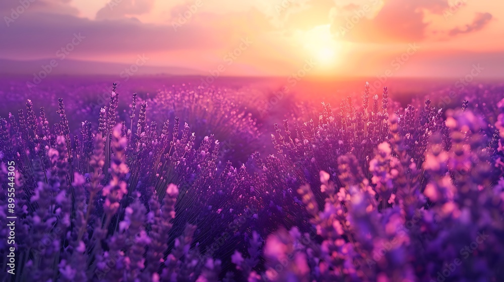 Gorgeous developing with a field of lavender at the sunset Gorgeous developing with a field of lavender at the sunset