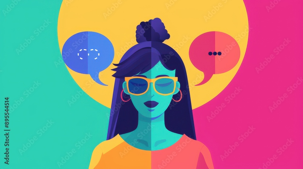 Fototapeta premium Individuals from different cultures, AI translating conversation