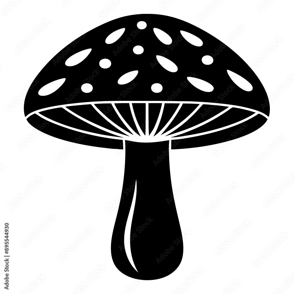 Striking silhouette vector illustration of a forest scene with various mushrooms in black and white perfect for nature-themed designs and clipart Striking silhouette vector illustration of a forest scene with various mushrooms in black and white perfect for nature-themed designs and clipart