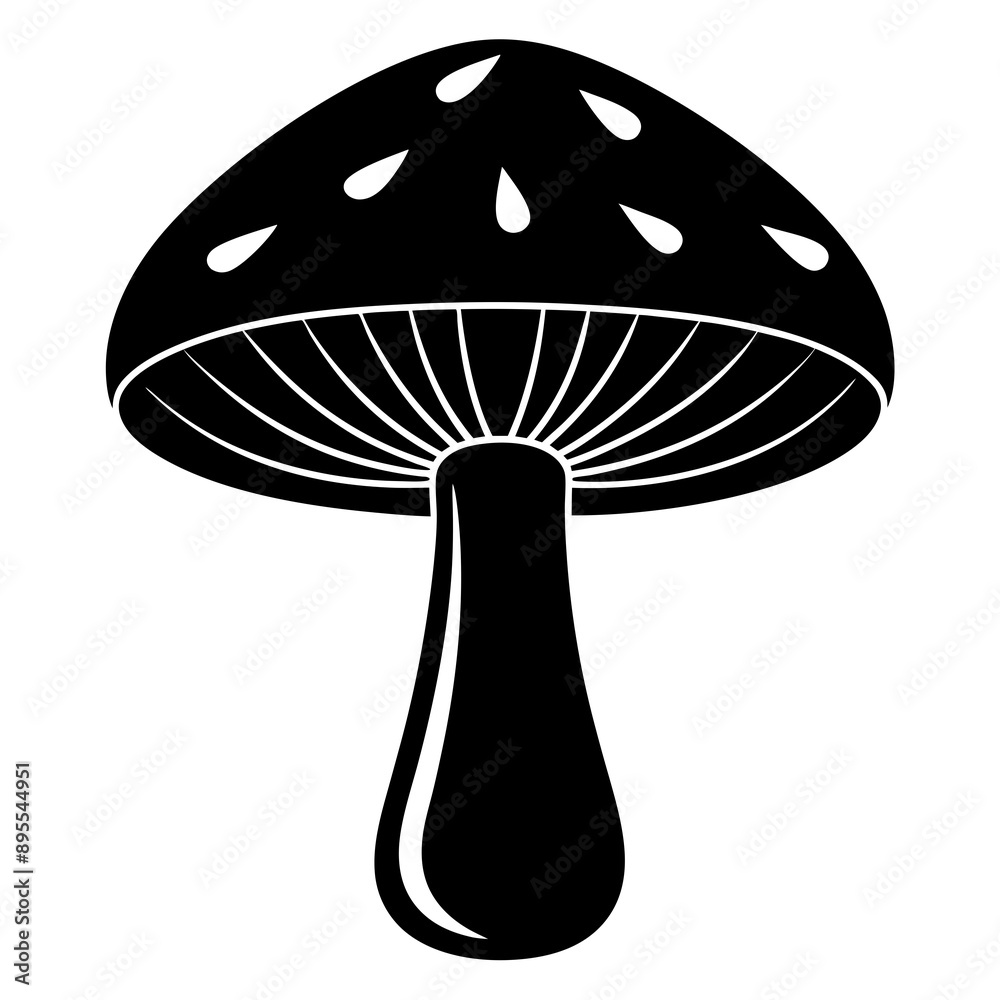 Striking silhouette vector illustration of a forest scene with various mushrooms in black and white perfect for nature-themed designs and clipart Striking silhouette vector illustration of a forest scene with various mushrooms in black and white perfect for nature-themed designs and clipart