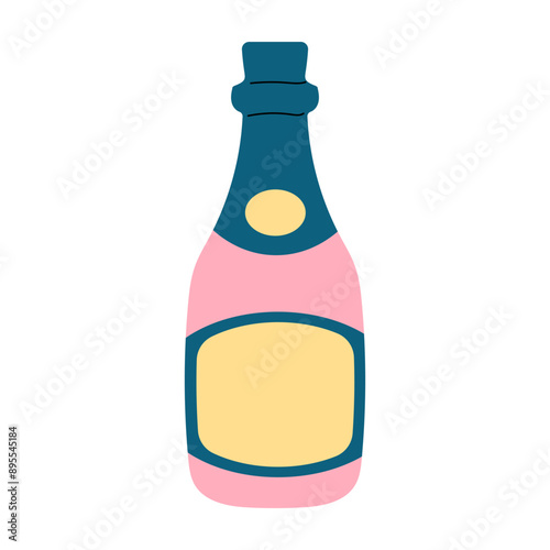 set wedding party Pink Champagne Bottle Illustration