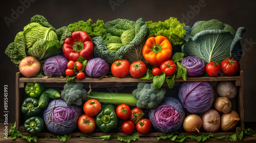 Autumnal Abundance: A Rustic Display of Fruits and Veggies photo