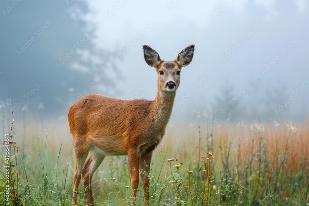 A serene picture of a fallow deer doe and her fawn in a sun-dappled forest clearing A serene picture of a fallow deer doe and her fawn in a sun-dappled forest clearing