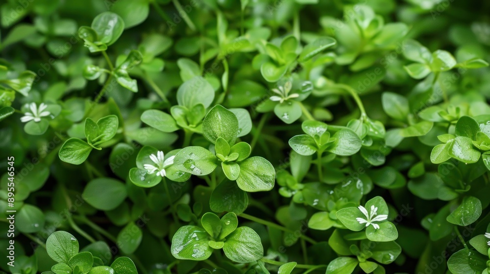 Close-up of Green Foliage with White Flowers Close-up of Green Foliage with White Flowers