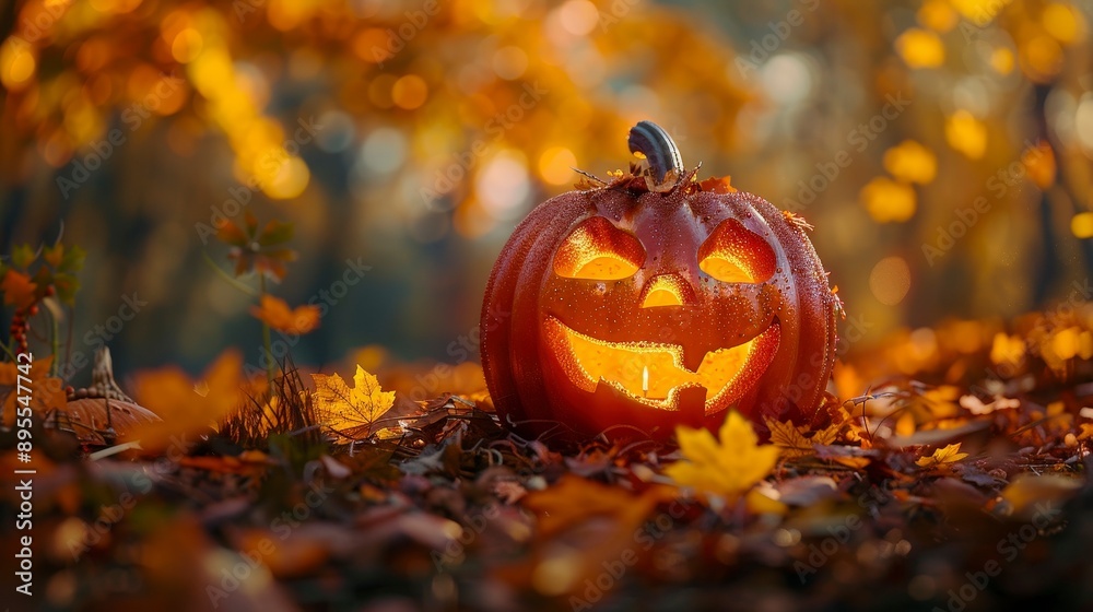 Jack-o'-lantern in Autumn Leaves. Jack-o'-lantern in Autumn Leaves.